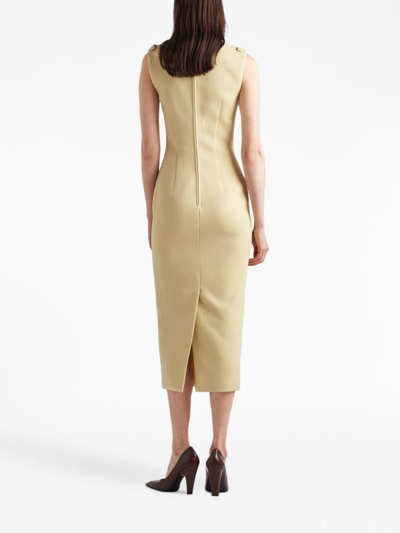 Shop Prada Sleeveless Wool Midi Dress In Neutrals