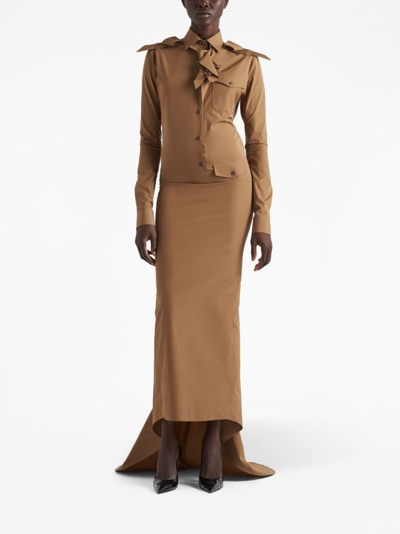 Shop Prada Bow-embellished Cotton Dress In Brown