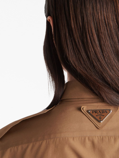 Shop Prada Tie-detail Poplin Shirt In Brown