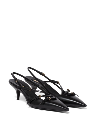 Miu Miu Patent Leather Slingback Pumps With Straps In Black