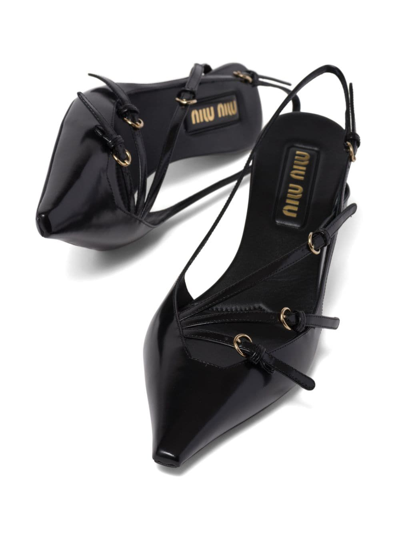 Miu Miu Patent Leather Slingback Pumps With Straps In Black