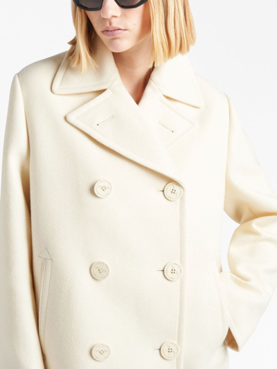 Shop Prada Double-breasted Wool Peacoat In Neutrals