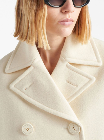 Shop Prada Double-breasted Wool Peacoat In Neutrals