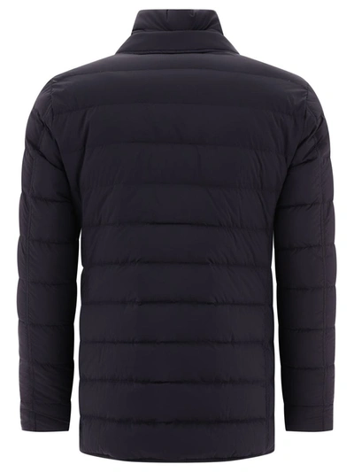Herno Tailored Black Puffer Jacket With Notched Collar In Blue