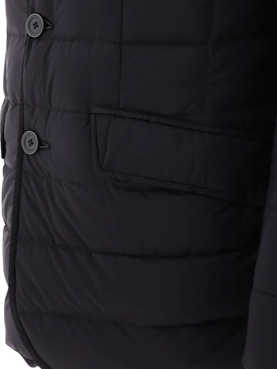 Herno Tailored Black Puffer Jacket With Notched Collar In Blue