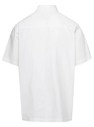 Shop Nanushka 'adam' White Short Sleeve Shirt With Tonal Letter Embroidery In Cotton Man