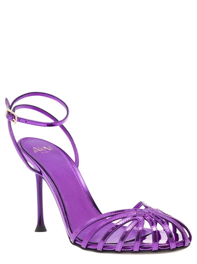 Shop Alevì 'ally' Purple Sandals With Stiletto Heel In Metallic Leather Woman In Violet