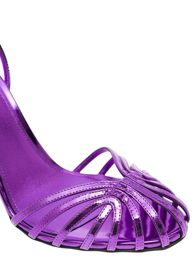 Shop Alevì 'ally' Purple Sandals With Stiletto Heel In Metallic Leather Woman In Violet