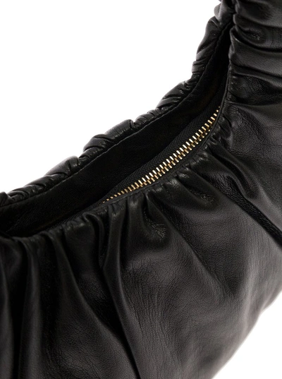 Shop Nanushka 'anja' Black Baguette Bag With Hobo Handle In Ruched Vegan Leather Woman