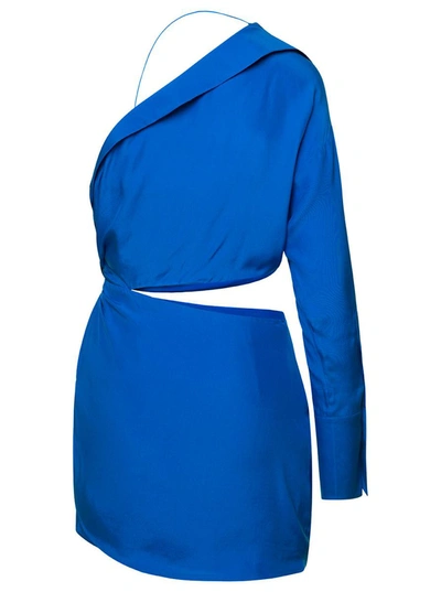 Shop Gauge81 'arica' Blue One-shoulder Draped Mini Dress With Cut-out Detail In Silk Woman