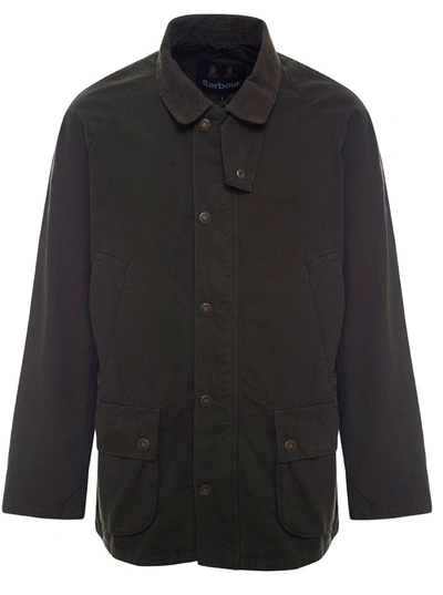 Shop Barbour 'ashby Casual' Dark Green Jacket With Classic Collar In Cotton Man