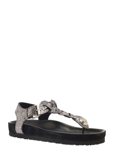 Shop Isabel Marant 'brook' Silver Sandals With Braided Design In Metallic Leather Woman