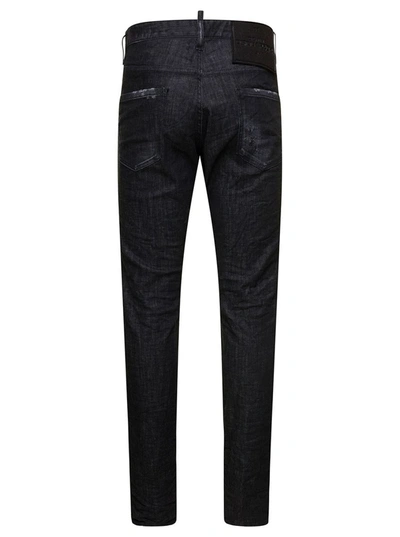 Shop Dsquared2 'cool Guy' Black Five Pockets Jeans With Used Wash In Stretch Cotton Denim Man