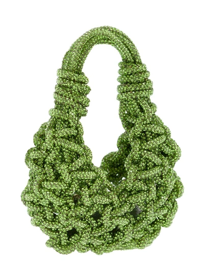 Shop Mvp Wardrobe 'diamond Mini Bag' Green Handbag With All-over Rhinestone In Woven Resin Woman