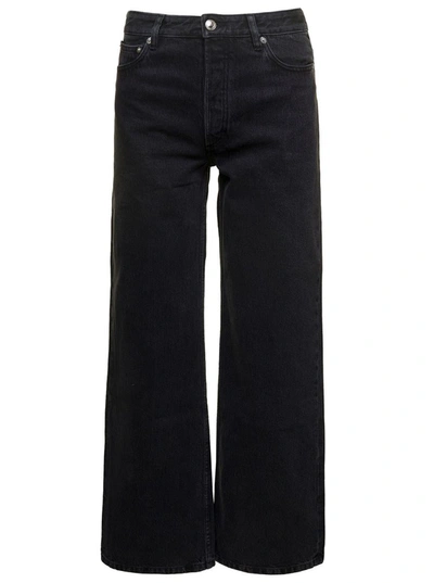 Shop Apc 'elisabeth' Black Five-pockets Wide Leg Jeans In Cotton Denim Woman