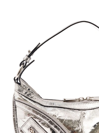Shop Versace 'hobo' Silver Hand Bag With Medusa Detail In Laminated Leather Woman In Metallic
