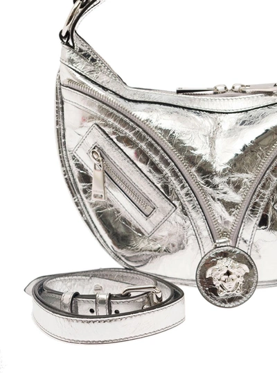 Shop Versace 'hobo' Silver Hand Bag With Medusa Detail In Laminated Leather Woman In Metallic
