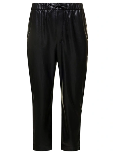 Shop Nanushka 'jain' Black Pants With Drawstring In Faux Leather Man