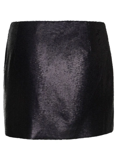 Shop Gauge81 'kailua' Mini Black Skirt With All-over Micro Paillettes In Polyester Woman