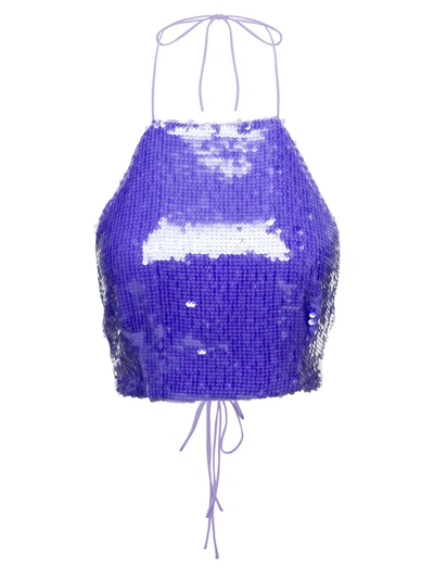 Shop Sabina Musayev 'lara' Purple Halterneck Crop Top With All-over Paillettes In Polyester Woman In Violet