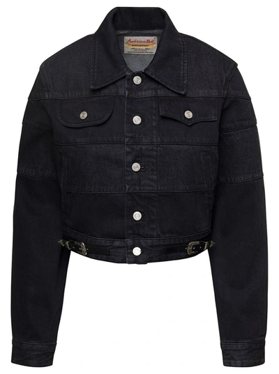 Shop Andersson Bell 'mahina' Black Denim Patchwork Jacket With Heart-shaped Detail In Cotton Woman