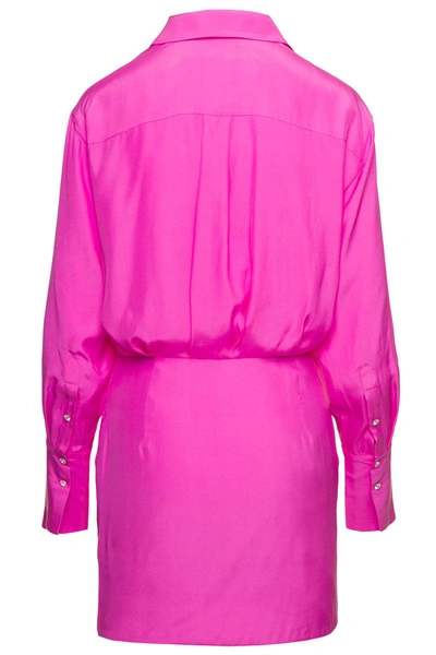 Shop Gauge81 'naha' Draped Shirt Mini Hot Pink Dress In Silk Woman