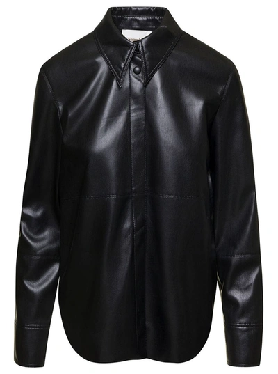 Shop Nanushka 'naum' Black Long-sleeve Shirt With Concealed Fastening In Faux Leather Woman