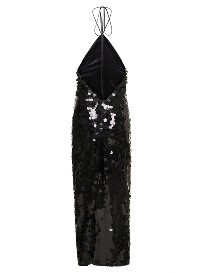 Shop Rotate Birger Christensen 'nunni' Black Halterneck Midi Dress With Sequins Woman Rotate