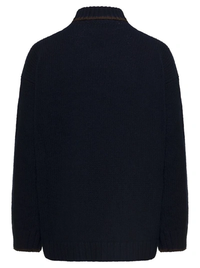 Shop Douuod 'ramira' Blue High-collar Sweater With Contrasting Trim In Wool Woman