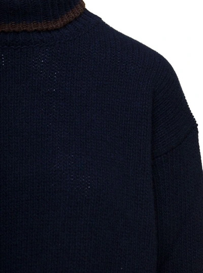 Shop Douuod 'ramira' Blue High-collar Sweater With Contrasting Trim In Wool Woman