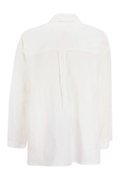 Shop 's Max Mara Canard - Linen Canvas Shirt In White