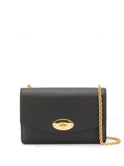 Shop Mulberry 'small Darley' Black Shoulder Bag With Twist Closure In Grainy Leather Woman