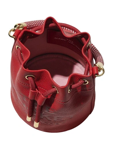 Shop Marc Jacobs 'the Leather Bucket' Mini Red Handbag With Drawstring And Front Logo In Hammered Leather Woman