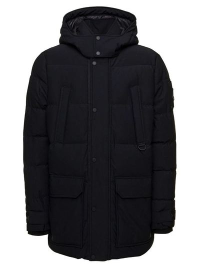 Shop Moose Knuckles 'valleyfield 2' Black Hooded Down Jacket With Logo Patch In Nylon Man