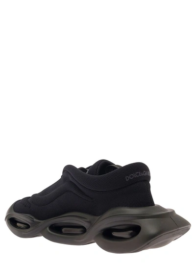 Shop Dolce & Gabbana 'wave' Black Low-top Sneakers With Rubber Bottom In Polyester Blend Man
