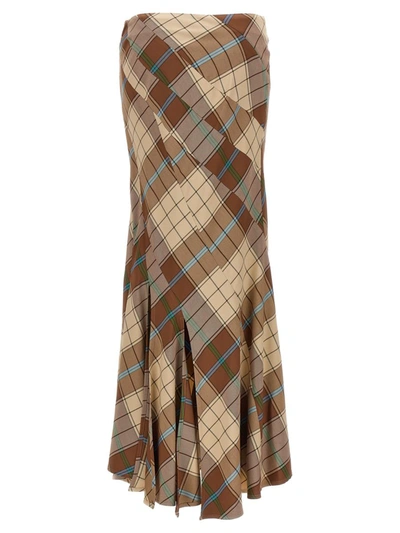 Shop A.w.a.k.e. Mode Checkered Long Skirt In Brown