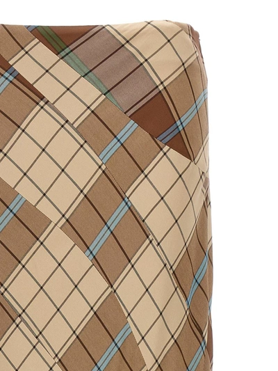 Shop A.w.a.k.e. Mode Checkered Long Skirt In Brown