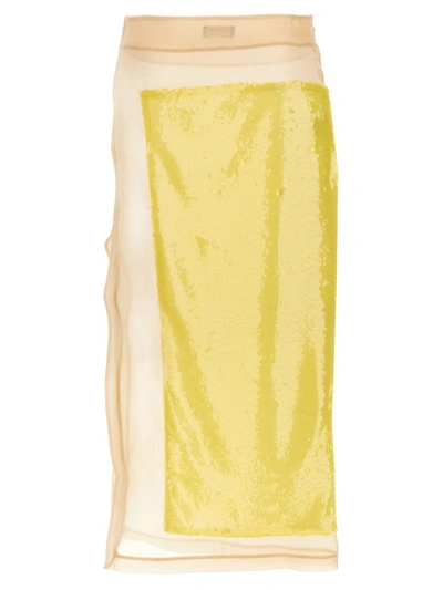 Shop A.w.a.k.e. Mode Sequin Long Skirt In Yellow