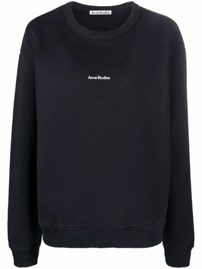 Shop Acne Studios Logo Cotton Crewneck Sweatshirt In Black