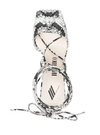 Shop Attico Adele Snakeskin-print Sandals In Black And White Leather Woman In Multicolor