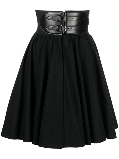 Shop Alaïa Cotton Flared Skirt In Black