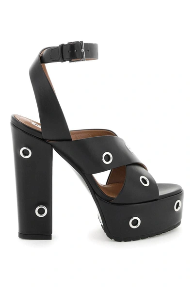 Shop Alaïa Alaia Leather Sandals With Eyelets In Black