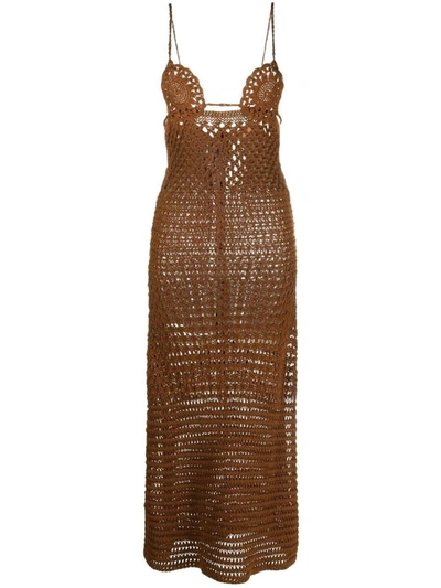 Shop Alanui Crochet Dress In Brown
