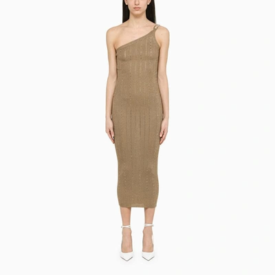 Shop Alessandra Rich Gold One-shoulder Dress With Rhinestones In Metal