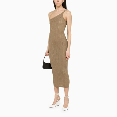 Shop Alessandra Rich Gold One-shoulder Dress With Rhinestones In Metal