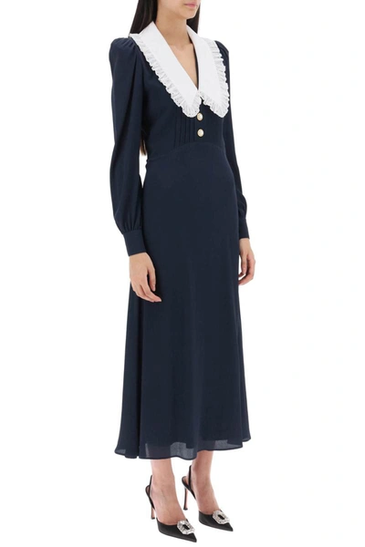 Shop Alessandra Rich Midi Dress With Contrasting Collar In Blue