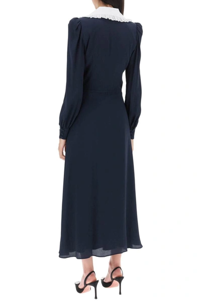 Shop Alessandra Rich Midi Dress With Contrasting Collar In Blue