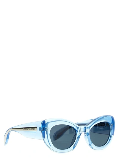Shop Alexander Mcqueen 'the Curve Cat-eye' Sunglasses In Light Blue