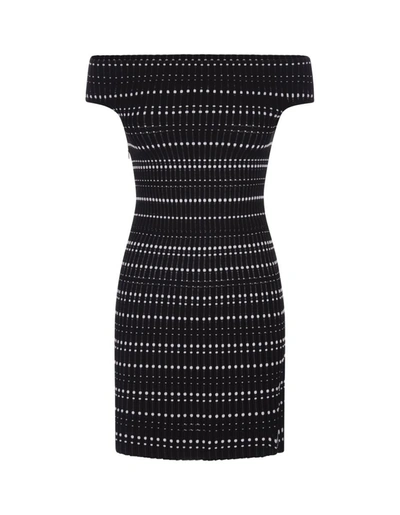 Shop Alexander Mcqueen And White Knitted Sheath Dress With Off Shoulder In Black