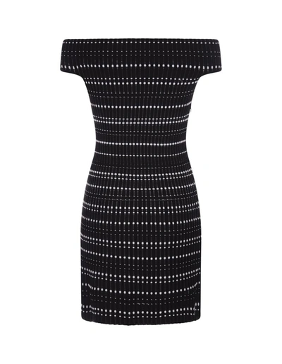 Shop Alexander Mcqueen And White Knitted Sheath Dress With Off Shoulder In Black